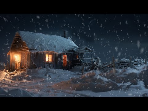 Whistling Winds at a Snowy Cabin | Icy Murmurs & Falling Snow | Cozy Snowstorm Sounds for Relaxation