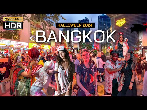 🇹🇭 4K HDR | Night Walk 🎃 Bangkok Halloween 2024 at Siam Square | Cosplay Parade