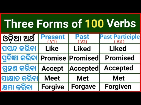 Verb Forms In English V1 V2 V3 / Verb Forms English Odia / Present, Past & Past Participle Verbs