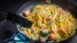 【Cream Pasta with Salmon and Spinach】Chef's Winter Classic