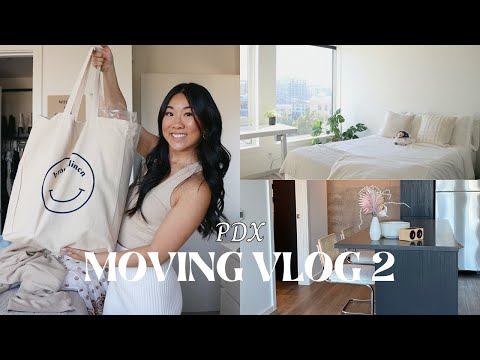 PDX MOVING VLOG 2: First Day in my Dream Apartment !! new furniture & unpacking | Marisa Kay