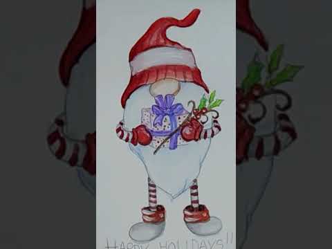 Fun Gnome Christmas watercolor card.  #shorts  #gnomes