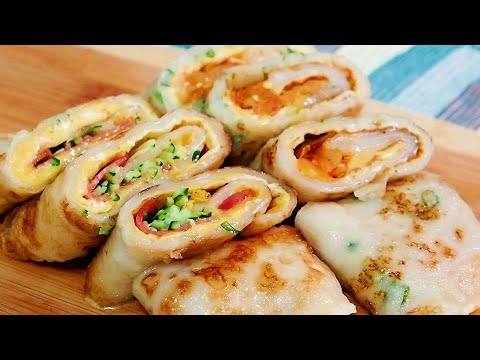 egg pancake roll  - Taiwanese traditional breakfast /  batter omelet