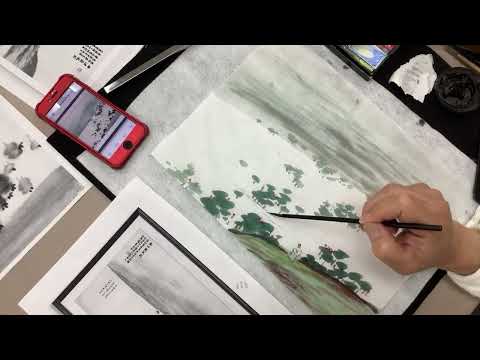 Chinese landscape painting class with Henry Li at Joslyn Center Alhambra - lotus with koi fish