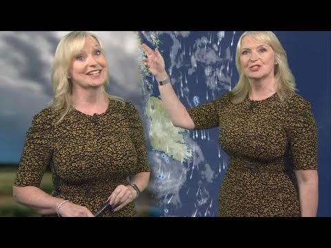 Carol Kirkwood Busty Black and Yellow Dress!