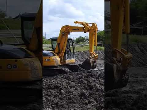 mini caterpillar dig and grading new fish pond