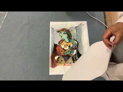 Henry Li is going live! Dry-mounting of a remake of Picasso on rice paper