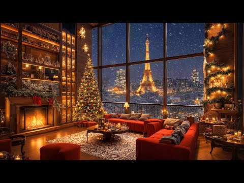 Soft Christmas Coffee Shop Music 🎄 Cozy Christmas Ambience in Paris Winter Night 🎁 Christmas Jazz