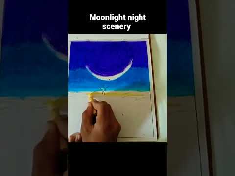 Moonlight night scenery drawing with oil pastels #shorts #durgeshinventus