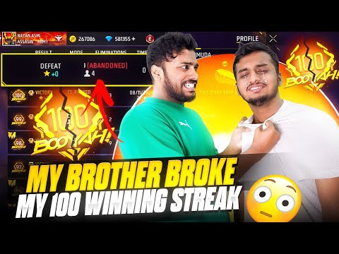 My Brother Broke My 100 Winning Streak In Real 💔 No More Winning Streak 😭 - Garena Free Fire Max