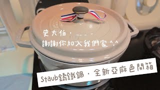 [Staub鑄鐵鍋料理] 🥂24cm全新亞麻色開箱\我家也有史大伯了\洋蔥燉排骨\薑煸五花肉\又軟又Q到底是什麼🤣