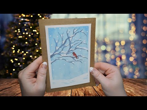 Red Cardinal Christmas card with Paul Rubens metallic watercolor paint. #christmascard