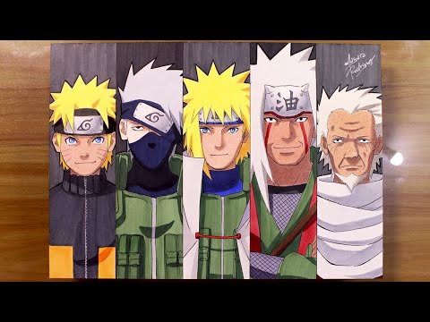 Drawing Naruto, Kakashi, Minato, Jiraiya and Hiruzen #NARUTUBRO