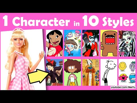 1000's-Year-Old Art Style Challenge | Draw 10 Art Styles Challenge: Barbie Art Style Swap | Mei Yu