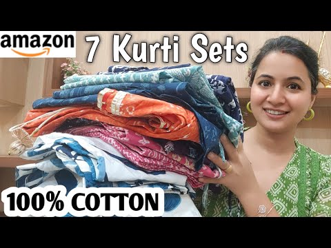 7 Beautiful 100% COTTON Kurta Sets Haul 💕/ Amazon Kurti Sets / Neema's Talk