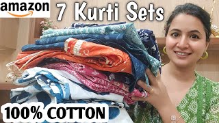 7 Beautiful 100% COTTON Kurta Sets Haul 💕/ Amazon Kurti Sets / Neema's Talk