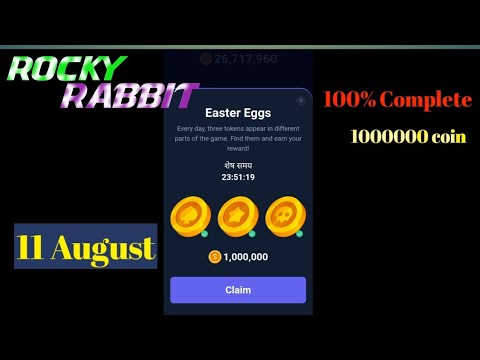 11 August Rocky Rabbit Easter Egg | 1m coin combo| Rocky rabbit Easter egg today | Easter egg |