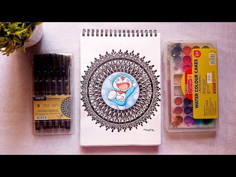 Cartoon Mandala Art | Doremon Mandala Painting Tutorial Step By Step | Mimi Crafted #doremon