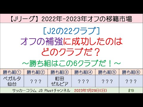 (#19) 【オフの補強の評価：J2編】 「今オフの勝ち組だと思うクラブ」を6つだけ選んでみた。～大型補強のベガルタ仙台・町田ゼルビアなど～