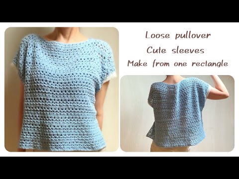 [Made from a single rectangle] How to crochet a cute sleeved loose silhouette pullover | Original