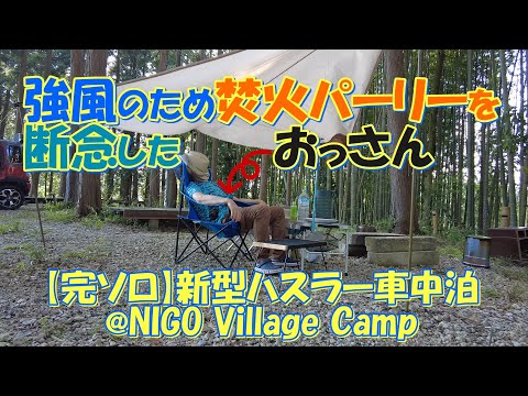 強風のため焚火パーリーを断念したおっさん【完ソロ】新型ハスラー車中泊@NIGO Village Camp