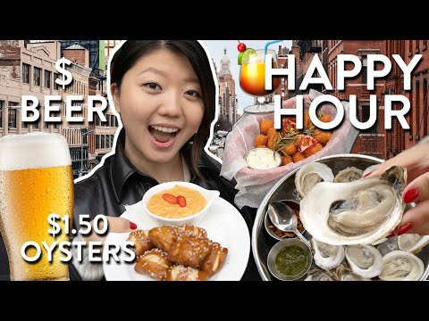 NYC HAPPY HOUR FOOD TOUR! CHEAP Sushi Rolls & FRESH Oysters in New York