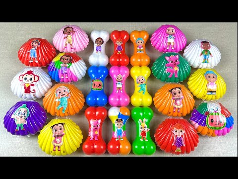 Looking Pinkfong, Cocomelon in Seashell, Bones SLIME with Rainbow CLAY ! Satisfying ASMR Videos