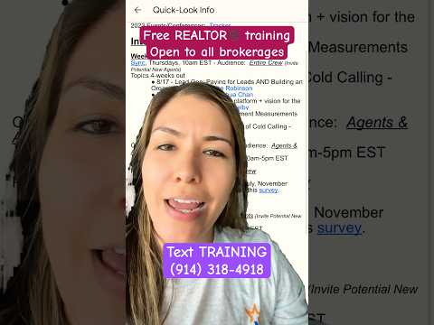 Text TRAINING (914) 318-4918. Free realtor®️training. Open to all brokerages.