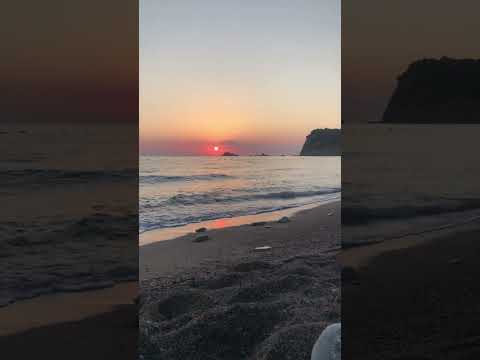 Beautiful sunset view at Buljarica beach in Montenegro filled with relaxing sounds of the sea.