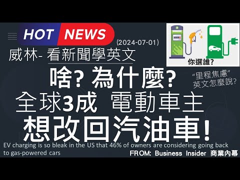 [10分鐘搞定英文閱讀] 啥? 為什麼? 3成電動車主 想改回汽油車? (2024-07-01更新) #時事英文 #英文閱讀 #英文單字