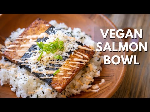 Spicy mayo, melted cheese, oh sooo good! This vegan salmon bowl is TRULY Yum!