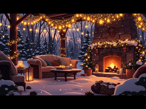 Warm Up at the Cozy Winter Porch 🎄 Christmas Jazz, Fireplace, and Snowy Delight