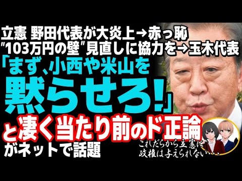 立憲民主党の野田代表が、「103万円の壁」で大炎上、赤っ恥w見直しに協力申し出も玉木代表のド正論であたふた・・・