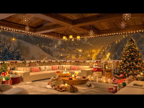 Cozy Christmas 2025 🎄 Relaxing Piano Jazz, Fireplace & Snowy Mountain Town Views for Holiday Calm