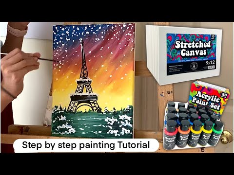 Paint With Me Eiffel Tower Painting! Easy Acrylic Painting Tutorial, Hippie Crafter Art Supplies