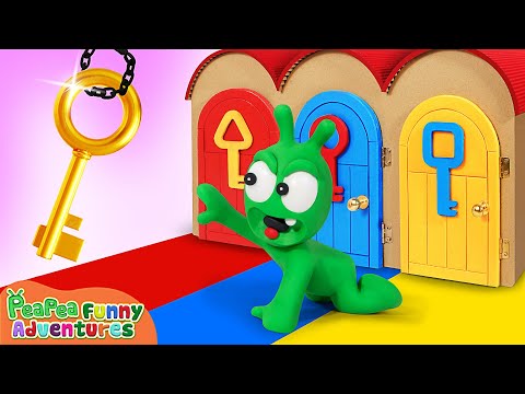 Guess the Right Key to open Mystery Door Challenge - Kids Cartoon - Pea Pea Funny Adventures