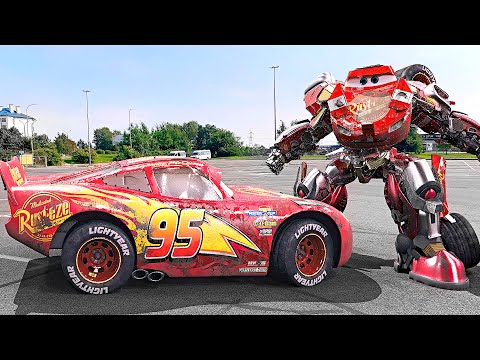 Lightning McQueen TRANSFORMERS in Real Life on Road cars PIXAR