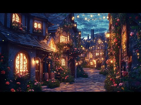 A Romantic & Sparkling Medieval Village Street at Night | Lost in a Peaceful World with Celtic Music