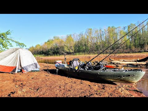 Catching HUGE FISH On A Desolate River!! (Overnight Kayak Camping)