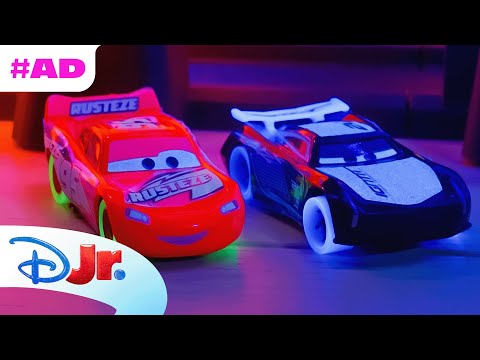 AD | Pixar Cars Launch & Criss Cross Glow Playset with Lightning McQueen & Jackson Storm |@disneyjr