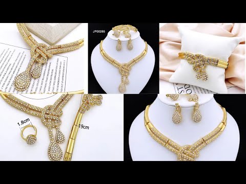 Dubai Gold Color Women Jewelry Sets Classic Design Necklace Earrings Charm Bracelet Ring