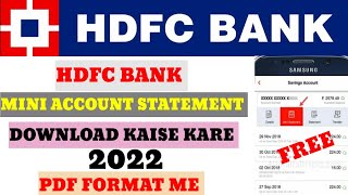 Mobile HDFC Bank Mini  Account Statement Download Kaise kare Pdf Format Me 2022 @digitalcentre1726