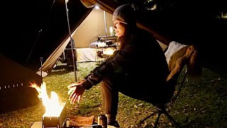 [Solo Camping] A girl’s camping, the fire atmosphere is a plus