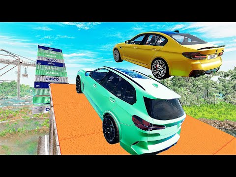 Bmw Cars Vs River Mega High Container  Jump Test #9 - Speed Car Crash -  BeamNG Drive