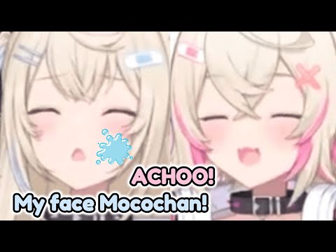 Mococo sneezes on Fuwawa's face (again) [hololive / fuwamoco]