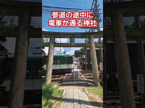 参道の途中に電車が通る神社　