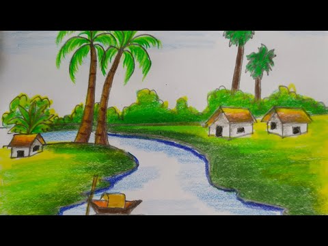 how to draw scenery  | easy landscape  drawing  | scenery drawing for beginners