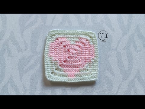 鉤針祖母格花片分享 (6) 愛心織片 Crochet Granny Square (中文字幕)