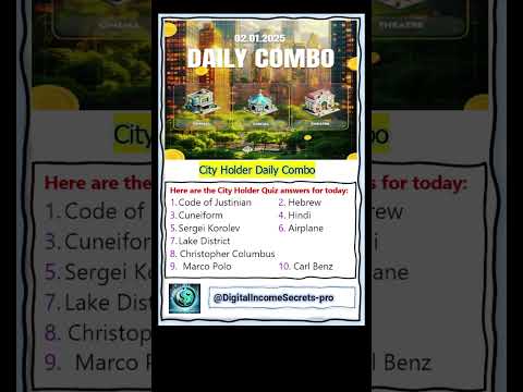 "City Holder Daily Quiz & Combo | January 2, 2025 | Earn Coins Now!"