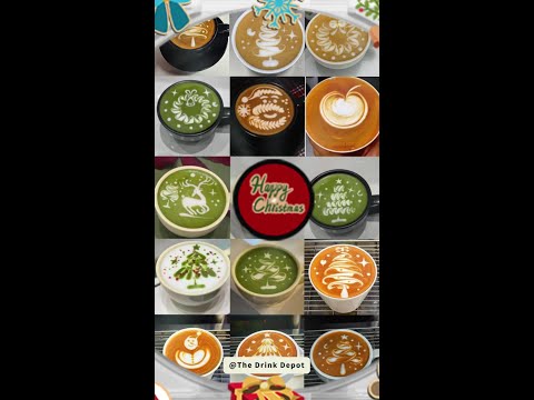 coffee latte art with various Christmas elements